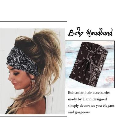 Summer Bohemian Bandanas Elastic Hair Bands Yoga Exercise Cotton Headband Women Headwear Print Vintage Cross Unisex Scrunchies Hair Accessories (Black) - Buy Online on GoSupps.com