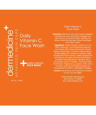 Buy Dermedicine Daily Vitamin C Face Wash - Super-Charged with Marine & Plant Extracts & Retinol | Cleanser for Brightening & Balancing Complexion | 8 Fl. Oz. (240mL) - International Shipping Available - Buy Online on GoSupps.com