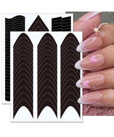 French Manicure Nail Art Stickers Decals - 3D Self-Adhesive V Shape Design Stencils for Designer Nail Decoration - DIY Nail Tool Guides (6 Sheets) - Buy Online on GoSupps.com