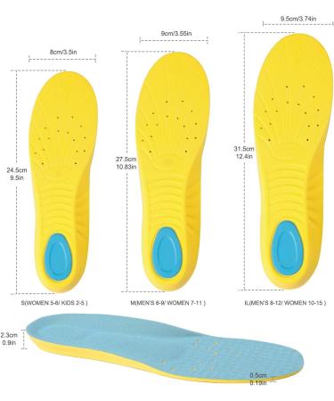 Memory Foam Shoe Inserts for Plantar Fasciitis Relief - Breathable Arch Support Insoles for Men, Women, Kids - Yellow, Size L (Men's 8-12/ Women 10-15) - Buy Online on GoSupps.com