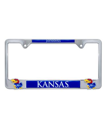 Premium KU Kansas Mascot License Plate Frame w/ Dual 3D Logos - Second Generation (Kansas)