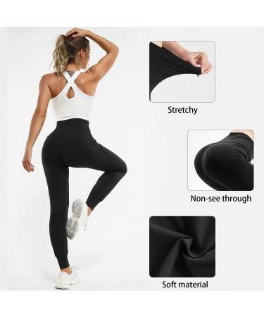 LEINIDINA Women's High Waisted Jogger Pants with Pockets- Black Medium - Buy Online on GoSupps.com