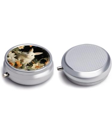 Pill Box Organizer - 3 Compartment Travel Pill Case | White Rabbit & Lilies | Portable Medicine Holder for Purse & Pocket | Perfect for Travel - Buy Online on GoSupps.com