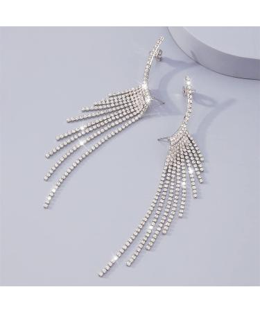 Shop Boho Silver Long Tassel Crystal Earrings - Statement Dangle for Women & Girls | Perfect for Weddings & Parties - Buy Online on GoSupps.com