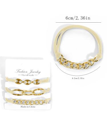 Elastic Bracelet Hair Ties - Mesen 3PCS Hair Ties Bracelet with Gold Metal | Stylish Accessory for Hair and Wrist | Ideal for Outdoor Sports and Activities - Buy Online on GoSupps.com