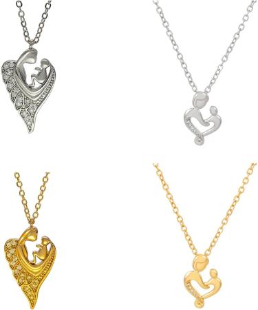 Oralgos Elegant Aesthetic Women's Necklace - Unique Mother-Child Love Trailer Pendant - Silver Necklaces for Women - Buy Online on GoSupps.com