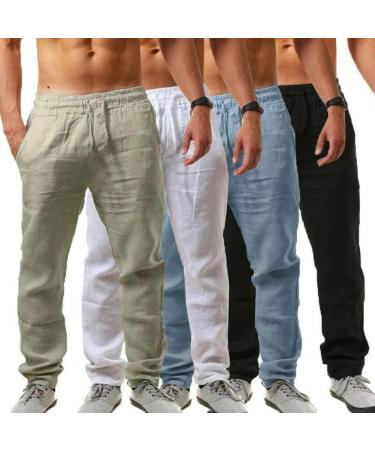 Men's Casual Linen Pants - Lightweight Loose Fit Summer Trousers in Large Khaki - Buy Online on GoSupps.com