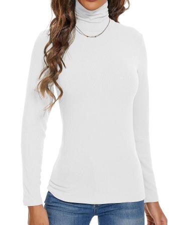 LaikaKud Women Mock Turtleneck Long Sleeve Shirt - White Medium | Ribbed Thermal Undershirt - Buy Online on GoSupps.com