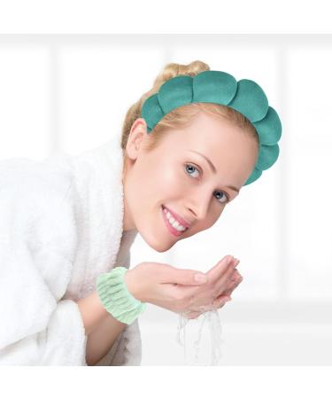Sponge Headband Set for Women & Girls | Face Washing Makeup Removal Skin Care Spa Yoga Shower Headband - Green Terry Hair Band - Buy Online on GoSupps.com