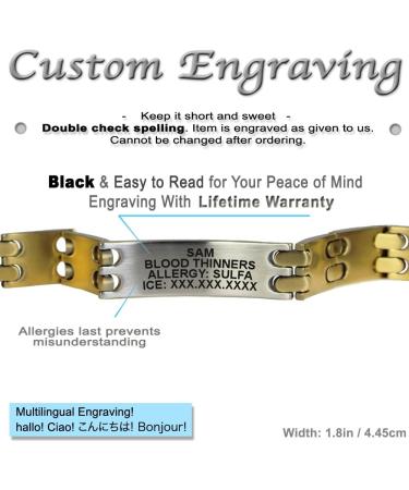 Custom Engraved Men's Medical Alert Bracelet & ID Necklace - Stainless Steel 8.5 Inches - Buy Online on GoSupps.com