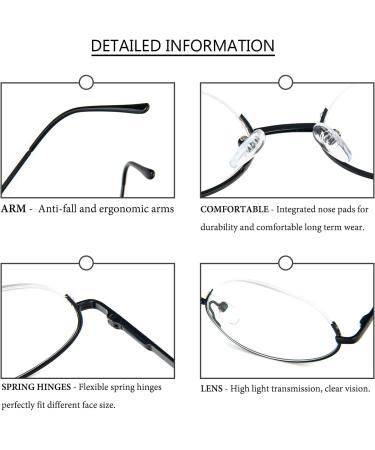 KoKoBin Half Moon Reading Glasses - Slim Metal Frame Spring Hinges Black - 1.5 Diopters for Men & Women | International Shipping Available - Buy Online on GoSupps.com