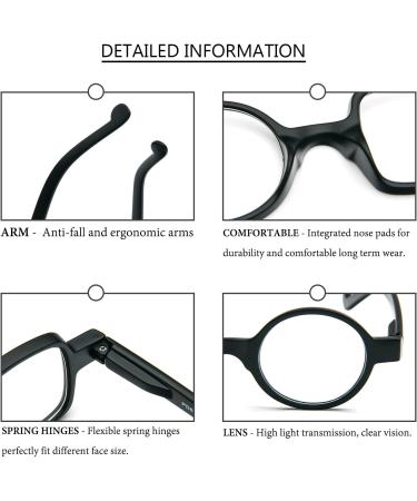 Buy Kodilin Round Square Reading Glasses for Men & Women - Anti-Blue Light Gaming Glasses (Black+Red 1.0) - 2 Pieces with Spring Hinge - Buy Online on GoSupps.com
