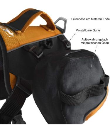 Kurgo Hundesack Baxter - Dog Saddle Bag with 2 Side Pockets for Hiking (23-50 kg) | Black/Orange Bax Baxter Dog Gear - Buy Online on GoSupps.com