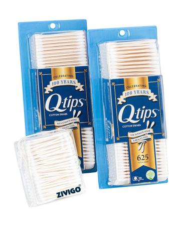 Q tip Cotton Swabs 625 Count (Pack of 2) + BONUS Travel Case Compatible for Q-Tips Fits Approx 80 swabs