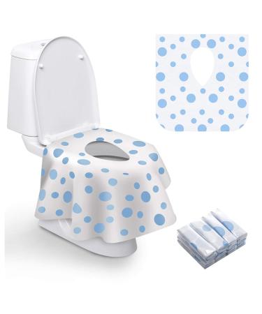 Toilet Seat Covers Disposable, Famard Extra Large Portable Potty Seat Covers for Toddlers, Soft and Waterproof Travel Potty Training Seat for Kids with Individually Wrapped (18 Packs) Blue dots