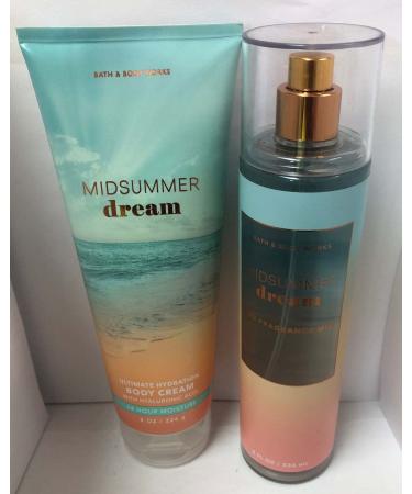 White Barn BBW Bath and Body Works MIDSUMMER DREAM Duo - Fine Fragrance Mist - Ultimate Hydration Cream with Hyaluronic Acid