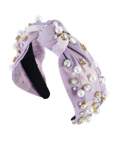 Plaid Purple Beaded Knotted Women's Headband - Jeweled Hairband for Fashionable Ladies - Buy Online on GoSupps.com