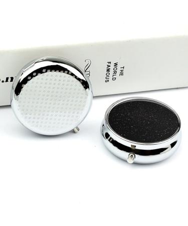Buy Round Black Glitter Pill Box - 3 Compartment Portable Medicine Organizer | Stylish Decorative Metal Pocket Pill Case - Buy Online on GoSupps.com