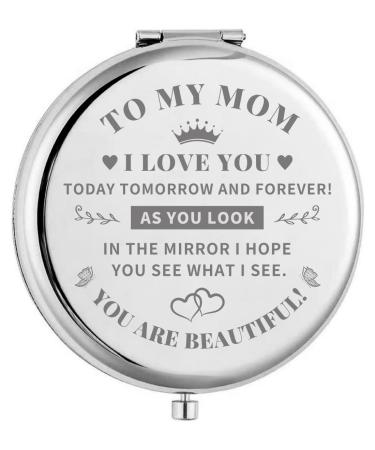 KUKEYIEE to My Mom Travel Makeup Mirror  Sliver Engraved Travel Pocket Cosmetic Compact Makeup Mirror Gifts for Mother  Mom  Mother's Day  Birthday  Christmas from Son Daughter
