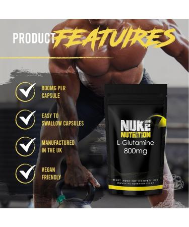 Nuke Nutrition L Glutamine Capsules 800mg - 60 Count | Gut & Immune Support Supplement for Recovery - L-Glutamine Nutritional Formula - Buy Online on GoSupps.com