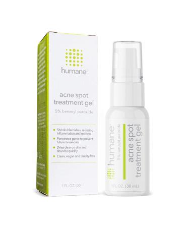 humane Acne Spot Treatment Gel - 5% Benzoyl Peroxide Helps Unclog Pores and Provides Blemish Relief - Soothing Aloe Vera Gel and Licorice Root Extract - Vegan and Cruelty-Free - 1 Fl OZ