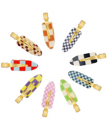 9PCS No Bend Hair Clips  Checkerboard No Crease Hair Clips Curl Pins  Acrylic Resin Flat Styling Clip  Colorful Bang Seamless Duckbill Hair Barrette for Makeup Hairstyle Accessories for Women Girls Type-1