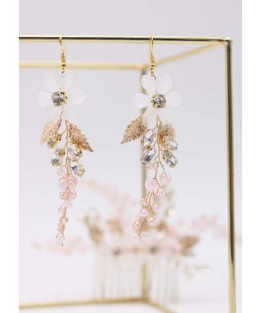 Shop Kercisbeauty Bridal White Flower & Pink Crystal Leaf Earrings - Perfect for Weddings & Proms - International Shipping Available - Buy Online on GoSupps.com