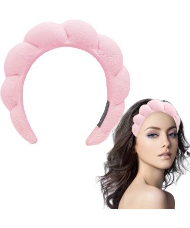 SPA Headband for Women Bubble Headband for Washing Face Makeup Removal Sponge Padded Headband Skincare Makeup Terry Cloth Headband (Pink)