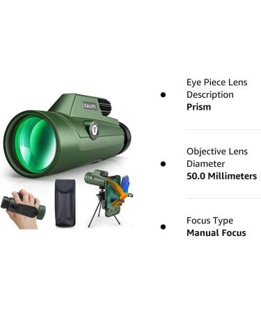 12x50 HD Monocular Telescope with Phone Stand, Tripod & BAK4 Prism - Waterproof & Portable for Hiking, Hunting, Bird Watching - Ideal Gift for Men - Buy Online on GoSupps.com