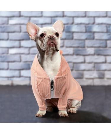 Meioro Pink Zipper Hood Dog Sweater - Cute Warm Winter Pet Clothes for French Bulldogs & Puppies (XS) - Buy Online on GoSupps.com
