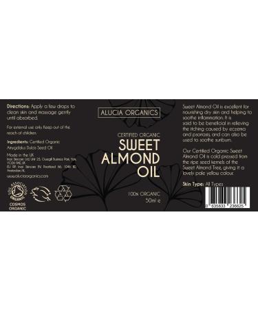 ALUCIA ORGANICS Certified Organic Sweet Almond Oil 100ml - 100% Pure Almond Oil for Face Body & Hair - Natural Cold Pressed & Unrefined (100ml) (50ml) - Buy Online on GoSupps.com