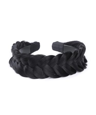 vowyore Wide Fishtail Braid Headband With Teeth Braided Headband Wide Plaited Braids Accessories Classic Chunky Fishtail Braided Hair Band Synthetic Hairpiece Girls And Women Beauty Accessory D-Black2