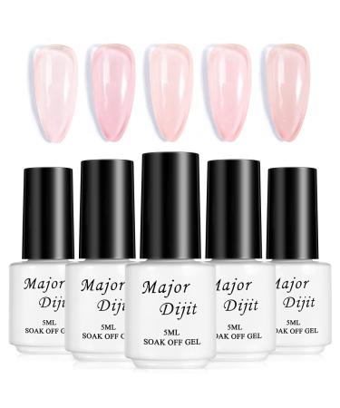 Major Dijit Pink Nude Gel Nail Polish Set Soak Off UV Jelly Transparent Gel Polish Nail Art Designs Home Salon Gel 5ML 5Pcs