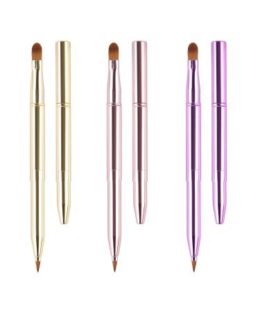 3 PCS Lip Brush Yoizyfree Retractable Lip Brushes Double-Ended TraveLip Makeup Brush Set for Lipstick Lip Gloss Include Lid(Gold + Pink + Purple) Gold Pink Purple