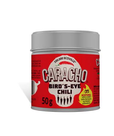 CARACHO 50g Bird Eye Chilli Flakes – 100% Extremely Spicy – Chilli Powder in Metal Spice Tin – Scoville: 100,000 – 200,000 / Chilli Specialty