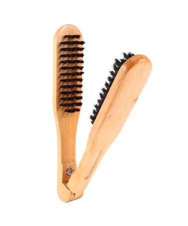 Straightener Clamp Professional Hairdressing Comb Double Brushes Wooden Hair Brush Anti Static Hair Straightener Tool V Shaped Hairdressing Tool for Home Hair Salon Use