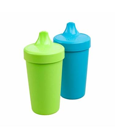 Re Play Made in USA 2pk Toddler Feeding No Spill Sippy Cups with 1 Piece Silicone Easy Clean Valve  BPA Free Eco Friendly Heavyweight Recycled Milk Jugs  Virtually Indestructible  Lime & Sky Blue Lime Green/Sky Blue