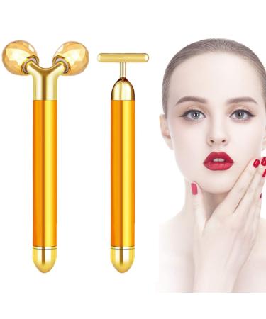 NUOMAN 2 in 1 Electric Face Massager Roller Golden 3D Roller and T Shape Facial Roller Massager Kit