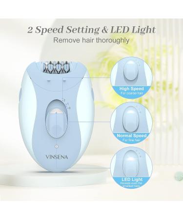 VINSENA 2 in 1 Cordless Electric Epilator and Shaver Kit for Women - Hair Removal for Face, Underarms, Legs, Arms, Bikini - LED Light Included - Buy Online on GoSupps.com