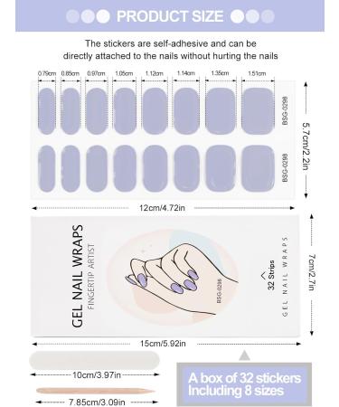 Kalolary 32PCS Cured Gel Nail Polish Strips Adhesive Full Wrap Gel Nail Art Sticker Waterproof Gel Nail Wrap Stickers with Nail File and Stick(UV/LED Lamp Required) (Light Purple) - Buy Online on GoSupps.com