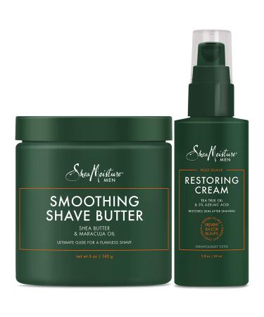 Shea Moisture Men, Beard Shaving Kit, Smoothing Shave Butter with Shea Butter 5 oz. Bundled with After Shave Care Restoring Cream 2 oz with Tea Tree Oil, Helps Prevent Razor Bumps & Irritation