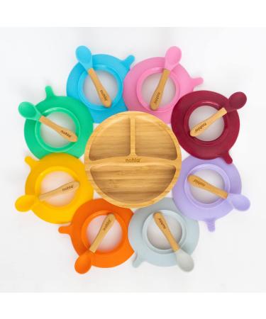 Nohla Bamboo Baby & Toddler Suction Plate Bowl Set | Eco-Friendly BPA-Free Weaning Set with Silicone Spoon | Secure Suction Ring for Smooth Surfaces - Yellow - Buy Online on GoSupps.com