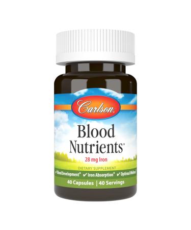 Carlson - Blood Nutrients 28 mg Iron Blood Development Iron Absorption & Optimal Wellness 40 Capsules