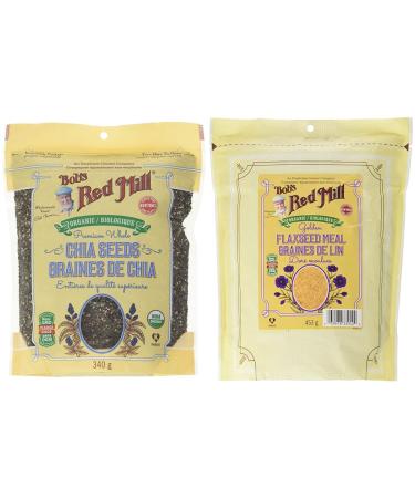 Bob's Red Mill Organic Chia Seeds 340g & Organic Golden Flaxseed Meal 453 Grams Chia Seeds + Golden Flaxseed Meal