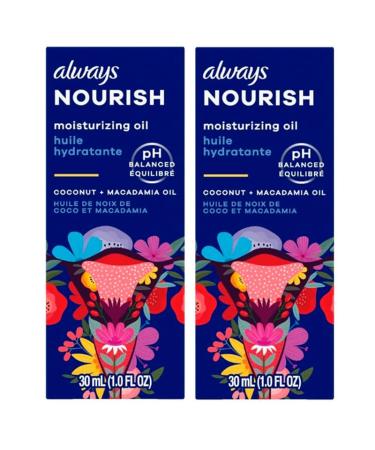 Always Nourish pH Balanced Moisturizing Oil Coconut and Macadamia Oil 1.0 FL OZ / 30 mL Pack of 2