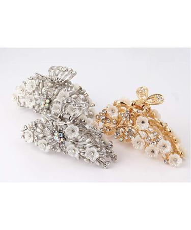 Vintage Metal Rhinestone Hair Claw with Imitation Pearl - Large Size Hair Clip for Women (Gold-A) - Buy Online on GoSupps.com