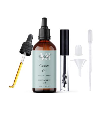 Organic castor oil. Eyelashes eyebrows body hair beard nails dropper. Mascara kit for applying eyelashes eyebrows 10 ml. Ideal oil bath and hair care (50 ml) 50 ml (Lot de 1)