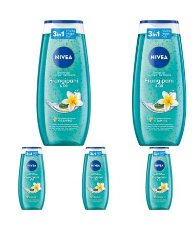 NIVEA Frangipani & Oil shower gel (250 ml) pH -skin -neutral care shower with an invigorating fragrance after frangipanibl te pampering shower with nourishing oil beads (pack of 5) 250 ml (5 Pack) Frangipani & Oil - New version