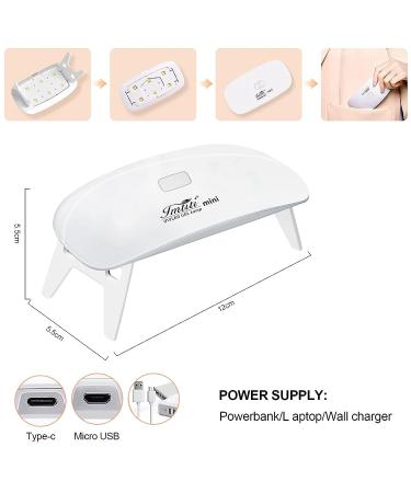 Imtiti Mini UV LED Nail Lamp 6W - Portable Nail Dryer for UV Gel Nails - Manicure Salon Tool (White) with USB Cable - Buy Online on GoSupps.com