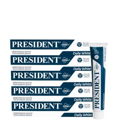 President President 5 x 75 ml White Toothpaste Whitening Anti-Plaque Anti-Scales and Anti-Yellowing Teeth Refreshing with Piedmontese Mint Aroma RDA 85